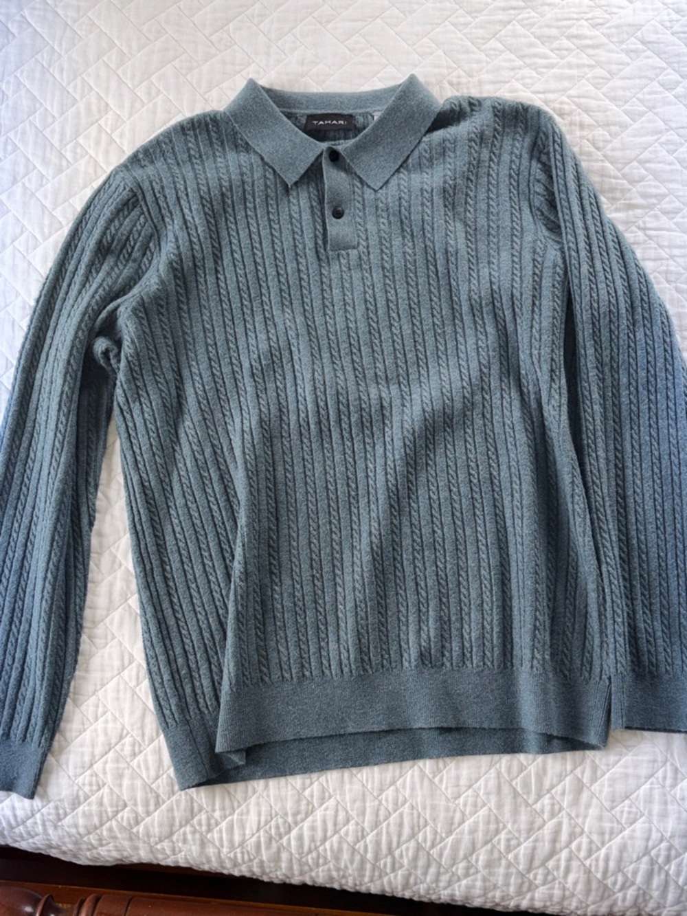 NWT Tahari blue Cable Knit collared polo sweater men’s size large